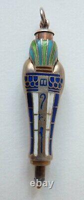 Retractable Mine Holder Argent + Enamel Antique Pendant Circa 1920 Pharaoh Mummy