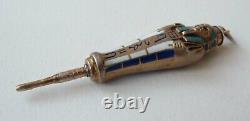 Retractable Mine Holder Argent + Enamel Antique Pendant Circa 1920 Pharaoh Mummy