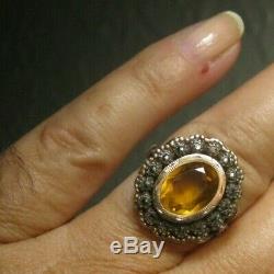 Ring Old Silver And Gold Citrine Surrounded By Marcasite