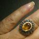 Ring Old Silver And Gold Citrine Surrounded By Marcasite