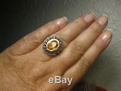 Ring Old Silver And Gold Citrine Surrounded By Marcasite