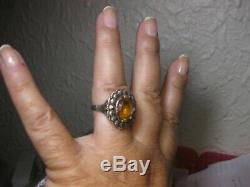 Ring Old Silver And Gold Citrine Surrounded By Marcasite