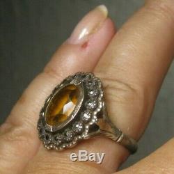 Ring Old Silver And Gold Citrine Surrounded By Marcasite