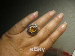 Ring Old Silver And Gold Citrine Surrounded By Marcasite