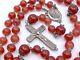 Rosary Old Solid Silver Beads And Molten Glass Reliquary Cross Xix