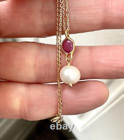 Ruby, Genuine Pearl, Vermeil, Antique Solid Silver Pendant Necklace Chain