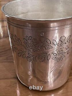 SOLID SILVER / Antique MINERVA HALLMARK CUP / FLORAL DECORATION / 62 G / 1851