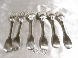 SOLID SILVER WITH ROOSTER 539 gr ANTIQUE 6 PLACE SETTINGS SPOON FORK EDGE FILET