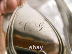 SOLID SILVER WITH ROOSTER 539 gr ANTIQUE 6 PLACE SETTINGS SPOON FORK EDGE FILET