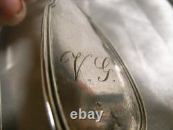 SOLID SILVER WITH ROOSTER 539 gr ANTIQUE 6 PLACE SETTINGS SPOON FORK EDGE FILET
