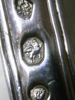 SOLID SILVER WITH ROOSTER 539 gr ANTIQUE 6 PLACE SETTINGS SPOON FORK EDGE FILET