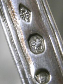 SOLID SILVER WITH ROOSTER 539 gr ANTIQUE 6 PLACE SETTINGS SPOON FORK EDGE FILET