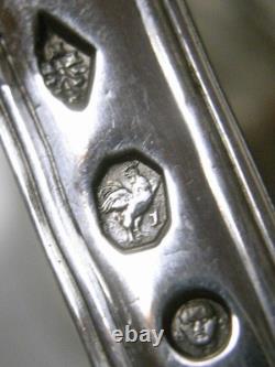 SOLID SILVER WITH ROOSTER 539 gr ANTIQUE 6 PLACE SETTINGS SPOON FORK EDGE FILET