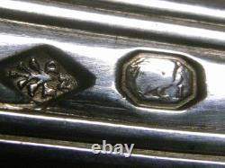 SOLID SILVER WITH ROOSTER 539 gr ANTIQUE 6 PLACE SETTINGS SPOON FORK EDGE FILET