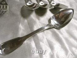 SOLID SILVER WITH ROOSTER 539 gr ANTIQUE 6 PLACE SETTINGS SPOON FORK EDGE FILET
