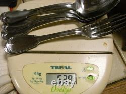 SOLID SILVER WITH ROOSTER 539 gr ANTIQUE 6 PLACE SETTINGS SPOON FORK EDGE FILET