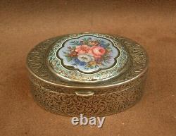 SUPERB ANTIQUE SNUFF BOX IN SOLID SILVER WITH ENAMEL DECORATION 19th CENTURY