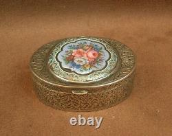 SUPERB ANTIQUE SNUFF BOX IN SOLID SILVER WITH ENAMEL DECORATION 19th CENTURY