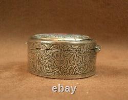 SUPERB ANTIQUE SNUFF BOX IN SOLID SILVER WITH ENAMEL DECORATION 19th CENTURY