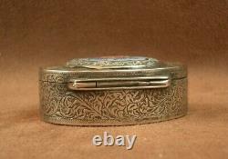 SUPERB ANTIQUE SNUFF BOX IN SOLID SILVER WITH ENAMEL DECORATION 19th CENTURY