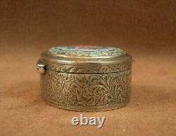 SUPERB ANTIQUE SNUFF BOX IN SOLID SILVER WITH ENAMEL DECORATION 19th CENTURY