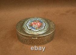 SUPERB ANTIQUE SNUFF BOX IN SOLID SILVER WITH ENAMEL DECORATION 19th CENTURY