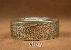 SUPERB ANTIQUE SNUFF BOX IN SOLID SILVER WITH ENAMEL DECORATION 19th CENTURY