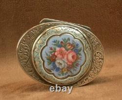 SUPERB ANTIQUE SNUFF BOX IN SOLID SILVER WITH ENAMEL DECORATION 19th CENTURY
