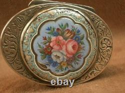 SUPERB ANTIQUE SNUFF BOX IN SOLID SILVER WITH ENAMEL DECORATION 19th CENTURY