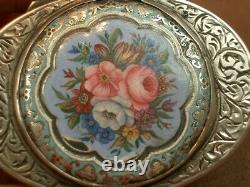 SUPERB ANTIQUE SNUFF BOX IN SOLID SILVER WITH ENAMEL DECORATION 19th CENTURY