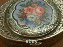 SUPERB ANTIQUE SNUFF BOX IN SOLID SILVER WITH ENAMEL DECORATION 19th CENTURY