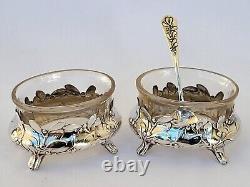 SUPERB antique pair of salt cellars in solid silver Art Nouveau Charles Murat
