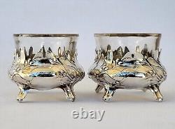 SUPERB antique pair of salt cellars in solid silver Art Nouveau Charles Murat