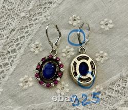 Sapphire, Ruby, Topaz, Vermeil/Silver Solid, Antique Earrings