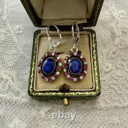Sapphire, Ruby, Topaz, Vermeil/Silver Solid, Antique Earrings