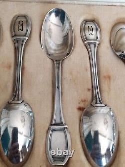 Series of 12 Solid Silver Mocha Spoons Minerva Punch Old Silversmith SF