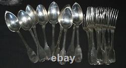 Set Of 9 Cutlery Old Solid Silver Minerva And Cock 1400 Gr Approximately