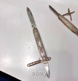 Set of 3 Antique Solid Silver Folding Pocket Knives – Floral Decoration, 83.84 g