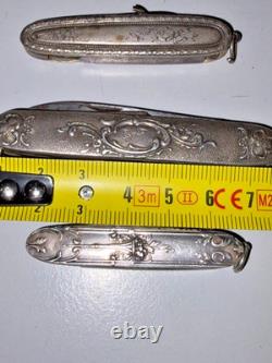 Set of 3 Antique Solid Silver Folding Pocket Knives – Floral Decoration, 83.84 g
