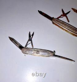 Set of 3 Antique Solid Silver Folding Pocket Knives – Floral Decoration, 83.84 g