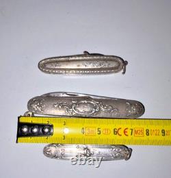Set of 3 Antique Solid Silver Folding Pocket Knives – Floral Decoration, 83.84 g