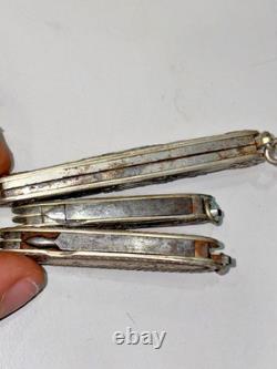 Set of 3 Antique Solid Silver Folding Pocket Knives – Floral Decoration, 83.84 g