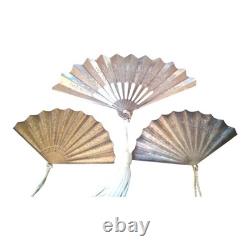 Set of 3 antique miniature fans in 800 silver, Japanese-style