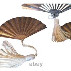 Set of 3 antique miniature fans in 800 silver, Japanese-style