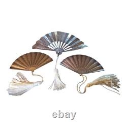 Set of 3 antique miniature fans in 800 silver, Japanese-style