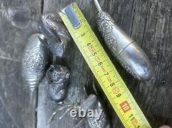 Set of Zoomorphic Pill Boxes Ancient Asia Solid Silver Hallmarked
