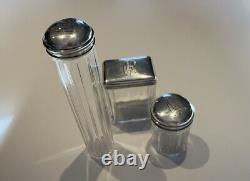 Set of antique crystal toilet and solid silver Minerve caps