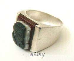 Signet Ring Silver And Agate Cameo 3 Layers Former Bijou Silver Ring