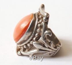Silver And Pink Coral Ring Antique Jewel Silver Ring Lily