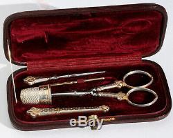 Silver Gilt Gold Old Sewing Kit Sewing Scissors Lily Flower Box